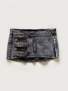 NWT Dolls Kill Sofie Belted Denim Micro Mini Skirt Black Size S